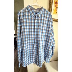 George Men's Plaid Button-Up Shirt Long Sleeve Point Collar Big & Tall 3XL